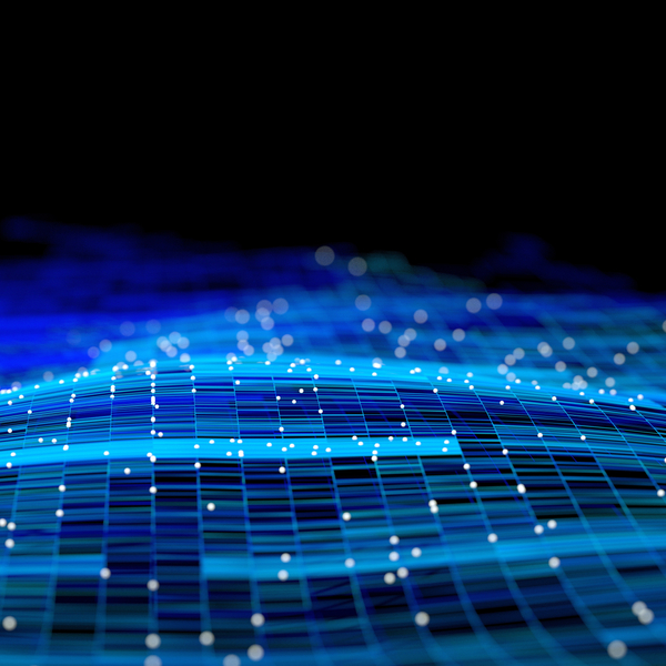 Abstract image of network structure changing to particle data
